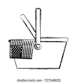 celebrate labor day with american flag in basket food in monochrome blurred silhouette vector illustration