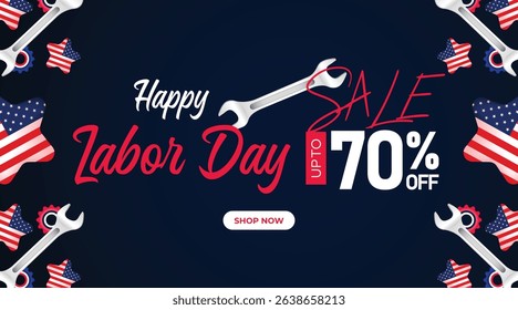 Celebrate Labor Day with a bold sale banner featuring red, white, and blue typography. Great for digital marketing