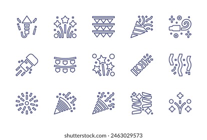 Celebrate line icon set. Editable stroke. Vector illustration. Containing confetti, celebration, fireworks, garland, uncork, garlands, party blower.