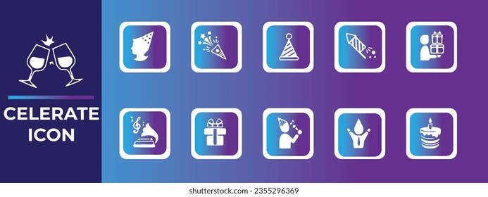Celebrate line icon set. Included icons as celebrate, celebration, dancing, music, congrats and more.