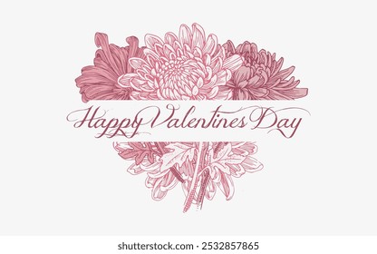 Celebrate love and beauty with this exquisite chrysanthemums flower illustration designed for a Valentine's greeting card. Featuring vibrant, hand-drawn chrysanthemums, this card captures the essence