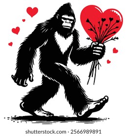 Celebrate love with a legendary twist! This fun and quirky t-shirt features Bigfoot holding a large red heart, perfect for Valentine's Day.