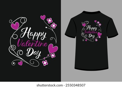 "Celebrate love with a stylish 'Happy Valentine’s Day' typography T-shirt design. Perfect for expressing romance, this design features elegant lettering and heart-themed elements, ideal for Valentine’