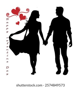 Celebrate love with these beautiful couple silhouette designs, featuring romantic hearts and Valentine's Day text. Perfect for greeting cards, gifts, or creative projects.