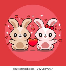 Celebrate love with this adorable vector illustration of a cute rabbit couple. Perfect for Valentine's Day cards, wedding, posters, gift cards, romantic moments and more.