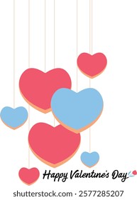 Celebrate love with this charming Valentine's Day design featuring vibrant red and blue hanging hearts. Perfect for greeting cards, posters, and gifts to express heartfelt affection