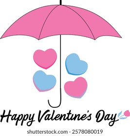 Celebrate love with this charming Valentine's Day design featuring a pink umbrella and falling pink and blue hearts. Perfect for decorations, gifts, or event invitations to share the joy of love!