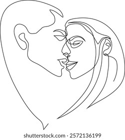 Celebrate love with this elegant one-line drawing of a kissing couple forming a heart shape. This minimalist and romantic design is perfect for wall art in bedrooms, living spaces, or as a heartfelt g