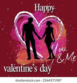 Celebrate love with this heartfelt Valentine's Day, Happy Valentine Day Simply Abstract Banner Design. Background. Cute silhouette vector illustration of a boy and a girl would like to kiss.