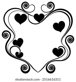 Celebrate love with this Hearts and Swirls Valentine’s Day frame vector illustration, perfect for romantic cards, invitations, and decorative designs.