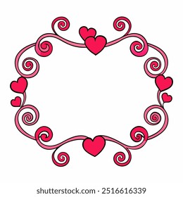 Celebrate love with this Hearts and Swirls Valentine’s Day frame vector illustration, perfect for romantic cards, invitations, and decorative designs.