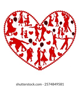 Celebrate love with this romantic heart-shaped design featuring couple silhouettes, perfect for Valentine's Day. Ideal for cards, invitations, decorations, or digital designs.