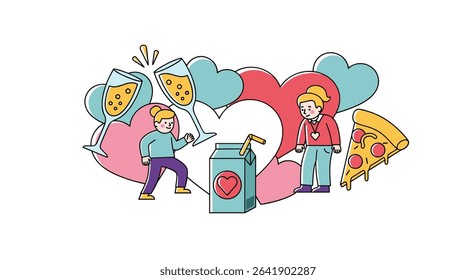 Celebrate Love Together Romantic Moments with Hearts Food and Drinks