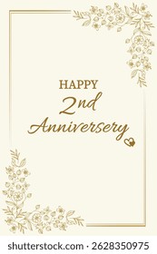Celebrate love and togetherness with this elegant "Happy 2nd  Anniversary" card. Featuring a classic cream background with delicate gold floral accents and graceful typography, this card perfectly