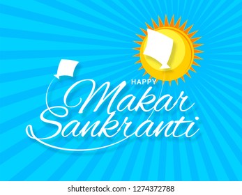 Celebrate Makar Sankranti background with colorful kites.