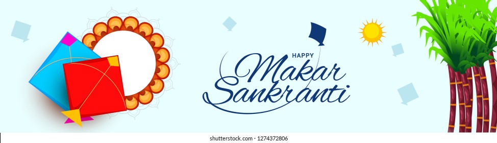 Celebrate Makar Sankranti background with colorful kites.