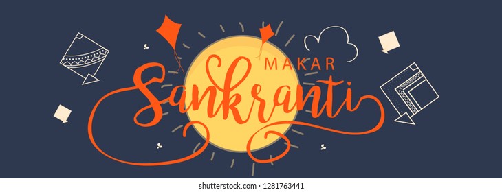 Celebrate Makar Sankranti background with colorful kites.