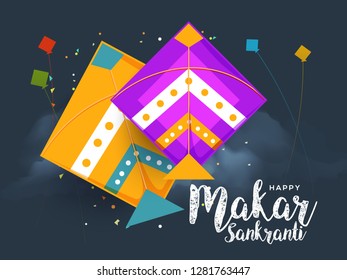 Celebrate Makar Sankranti background with colorful kites.