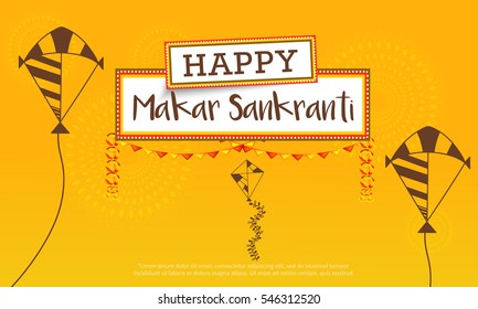 Celebrate Makar Sankranti background with colorful kites.