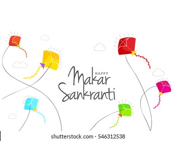 Celebrate Makar Sankranti background with colorful kites.