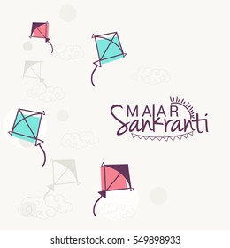 Celebrate Makar Sankranti background with colorful kites.