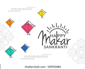 Comemore fundo Makar Sankranti com pipas coloridas.