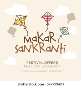 Celebrate Makar Sankranti background with colorful kites.
