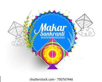 Celebrate Makar Sankranti background with colorful kites.