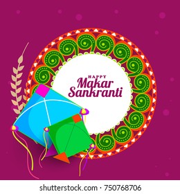 Celebrate Makar Sankranti background with colorful kites.