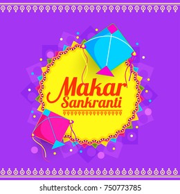 Celebrate Makar Sankranti background with colorful kites.