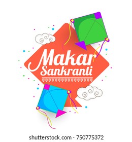 Celebrate Makar Sankranti Background With Colorful Kites.