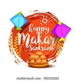 Celebrate Makar Sankranti background with colorful kites.