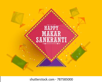 Celebrate Makar Sankranti background with colorful kite.