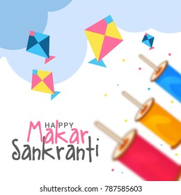 Celebrate Makar Sankranti background with colorful kites.