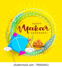 Celebrate Makar Sankranti background with colorful kite.
