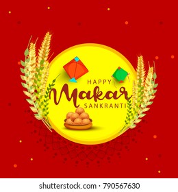Celebrate Makar Sankranti background with colorful kites.