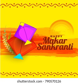 Celebrate Makar Sankranti background with colorful kites.