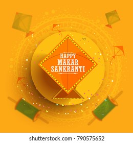 Celebrate Makar Sankranti background with colorful kites.