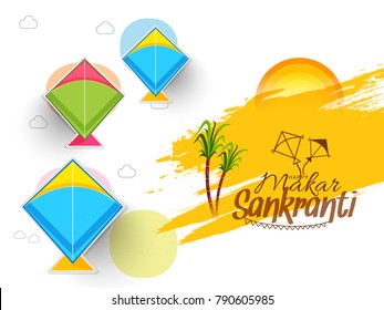 Celebrate Makar Sankranti background with colorful kites.