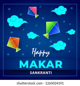 Celebrate Makar Sankranti greeting card background with colorful kite string for festival of India