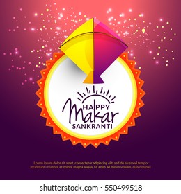 Celebrate Makar Sankranti greeting card background with colorful kite.