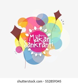 Celebrate Makar Sankranti greeting card background with colorful kites.