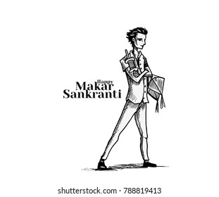 Celebrate Makar Sankranti greeting card background with colorful kites with manja Poster.