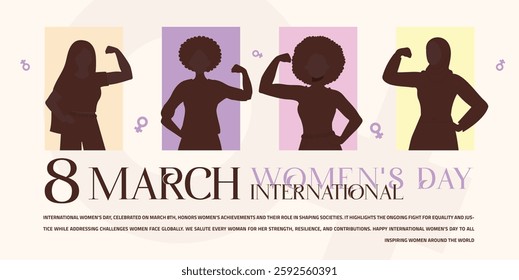 Celebrate March 8 Women’s Day: Banner AND post featuring 4 powerful women in a unique, captivating design. Ideal for social media AND all design needs. #March8 #WomensDay