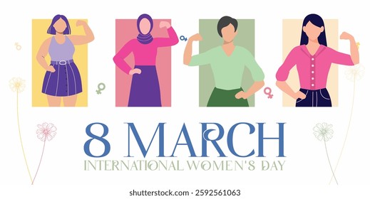 Celebrate March 8 Women’s Day: Beautiful design with girls - pink flowers, vibrant harmonious tones. Ideal for social media - all design projects. #March8 #WomensDa