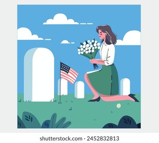 Celebrate Memorial Day with a unique hand-drawn illustration of patriotic symbols and colors representing America. Honor the fallen heroes with this special artwork