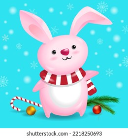 Celebrate merry christmas and happy new year. little rabbit.