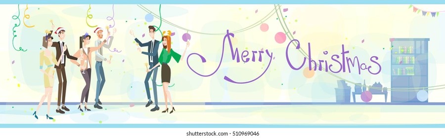 Celebrate Merry Christmas And Happy New Year Business People Team Santa Hat Flat Vector Illustration