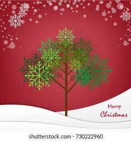 celebrate Merry christmas,paper art with white Winter Snow Urban on red Abstract  background, vector illustration