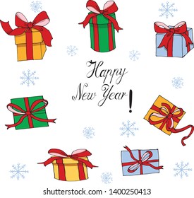 Celebrate merry happy Christmas vector  illustration. Happy new year celebrate hand draw box vector  illustration.